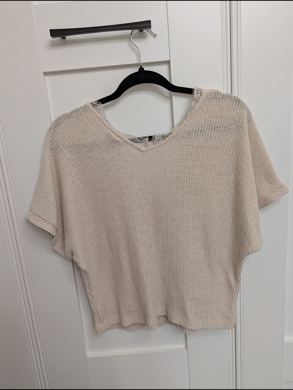 Blu Pepper Cream Ribbed Button-Front Short Sleeve Top - Picture 9 of 9
